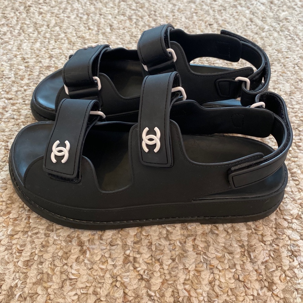 Chanel Dad Sandals Black Rubber 37
